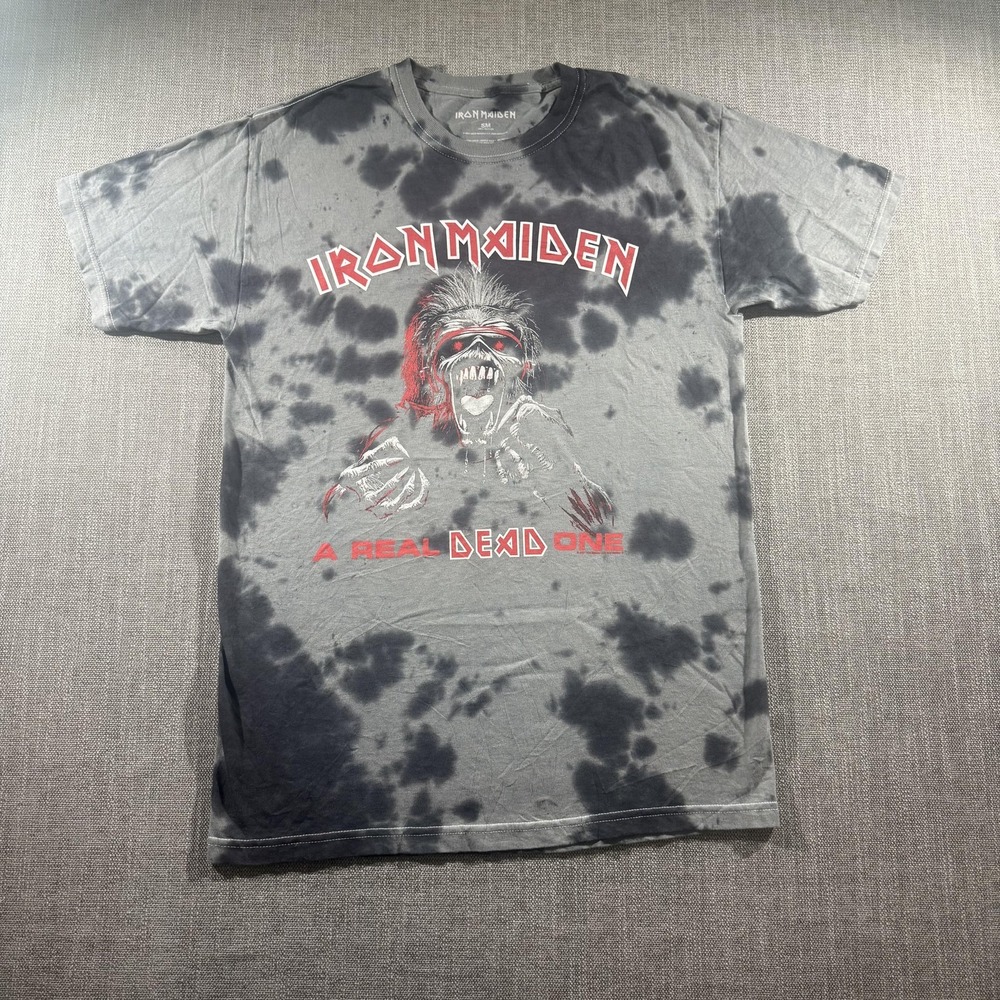 Iron Maiden Shirt Mens Small Black Gray Tie Dye A‎ Real Dead One Band Tee Metal
